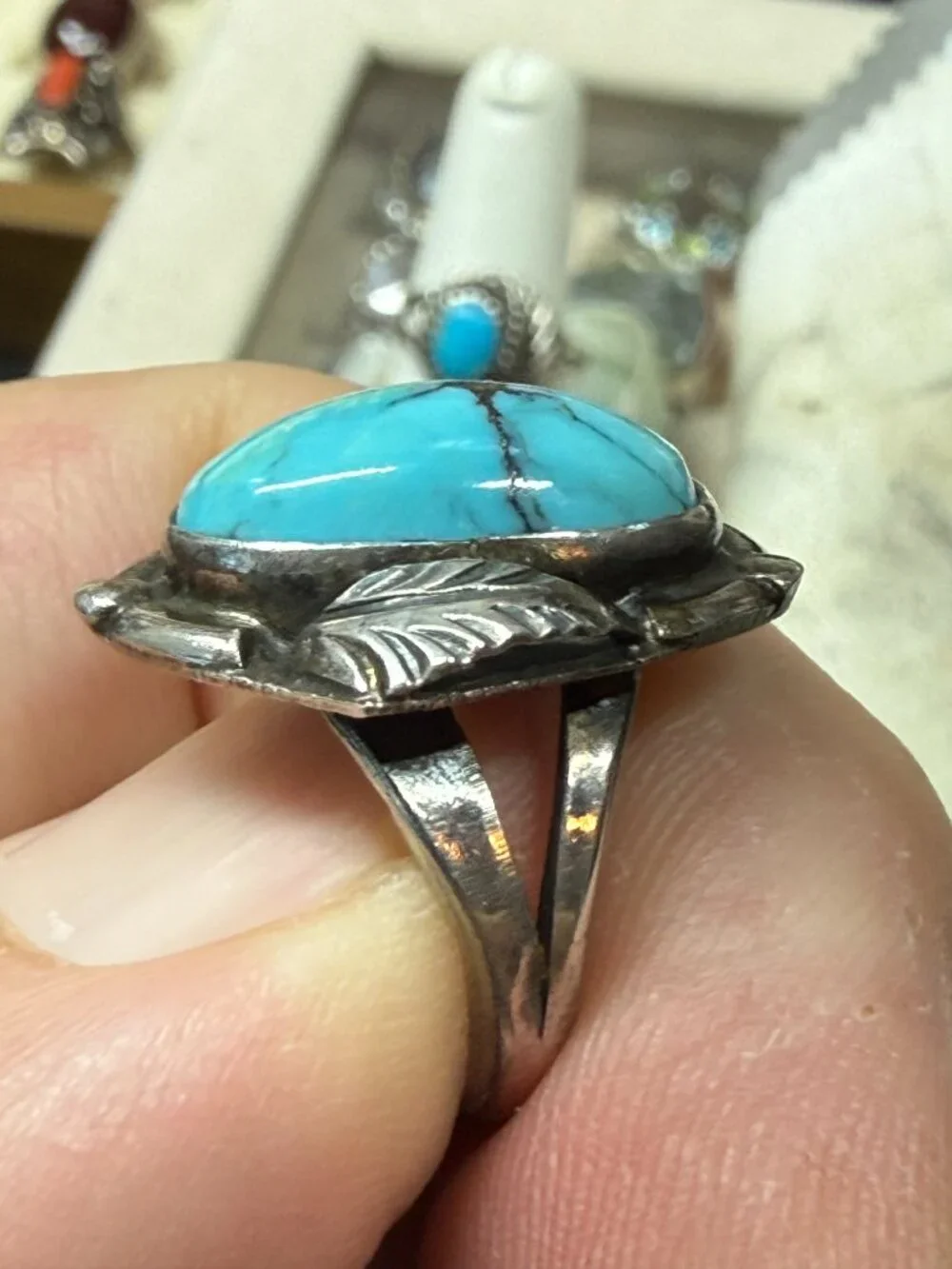 Old Vintage sterling silver Turquoise cabochon ring
